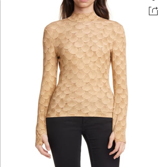Burberry Fish Scale Print Jersey Top in Dark Beige